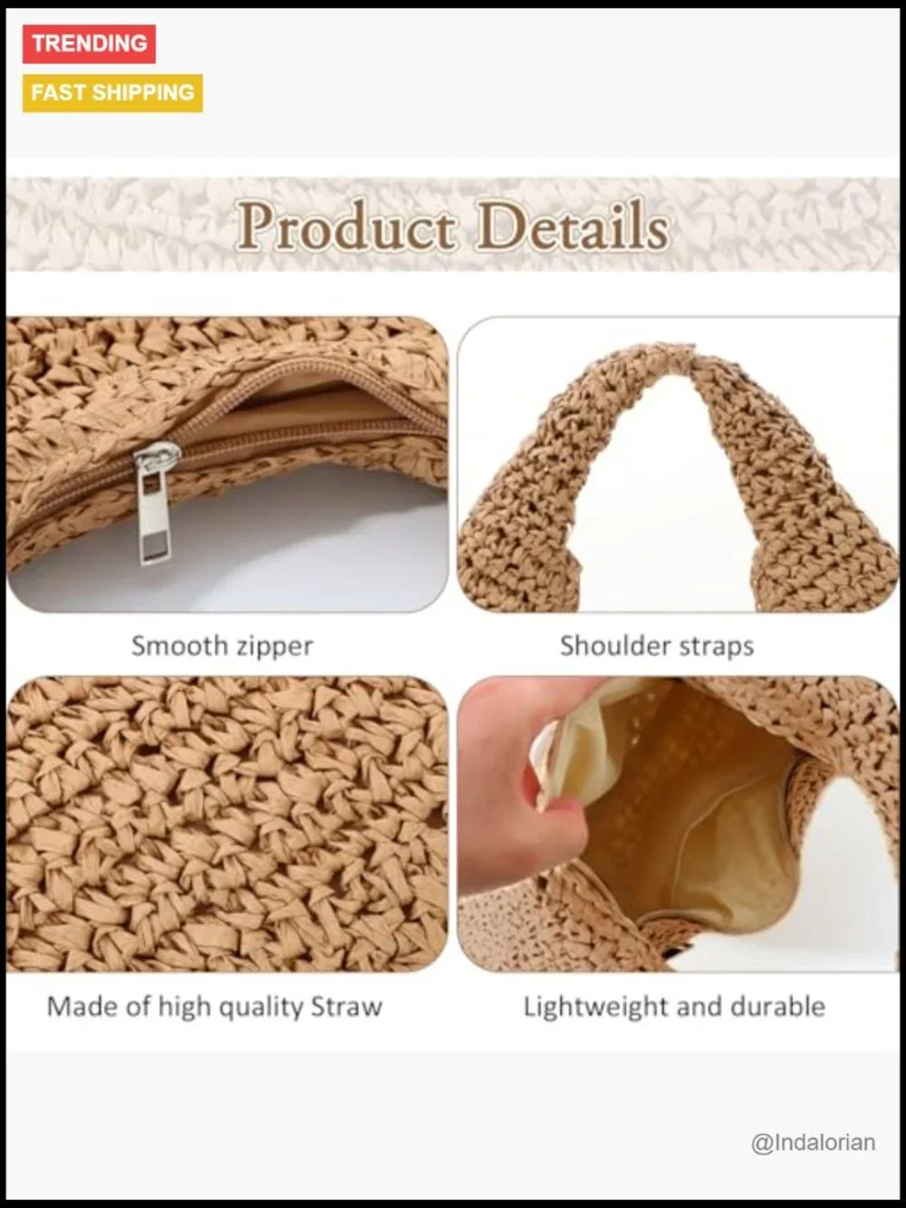 Handwoven Straw Crescent Shoulder Bag Beach Tote Hobo Bag